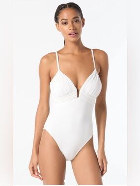 MICHAEL Michael Kors Plunge One Piece Swimsuit - Solids Size 6